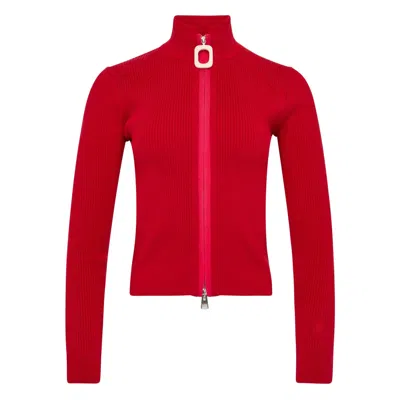 Jw Anderson Crimson Red Cotton Blend Turtleneck Sweater In Red
