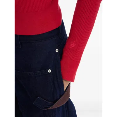 Jw Anderson Crimson Red Cotton Blend Turtleneck Sweater In Red