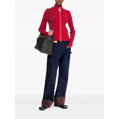 Jw Anderson Crimson Red Cotton Blend Turtleneck Sweater In Red