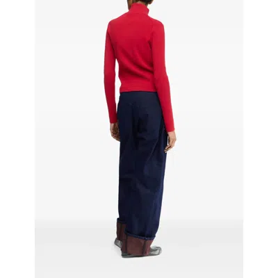 Jw Anderson Crimson Red Cotton Blend Turtleneck Sweater In Red