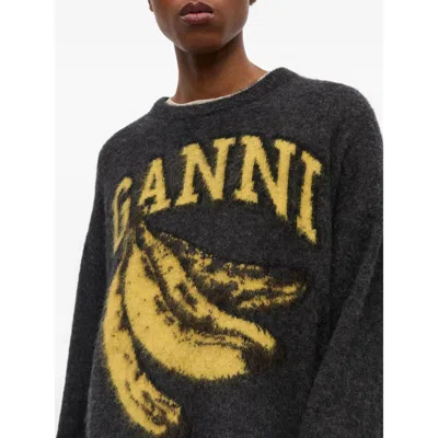 Ganni Jersey With Banana And Logo In Black