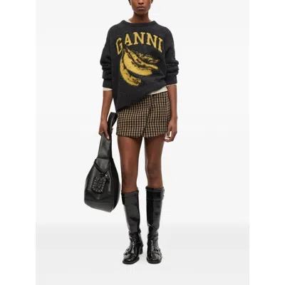 Ganni Jersey With Banana And Logo In Black