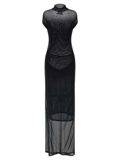 Jean Paul Gaultier Sheer Mesh Maxi Dress With Cap Sleeves In Black