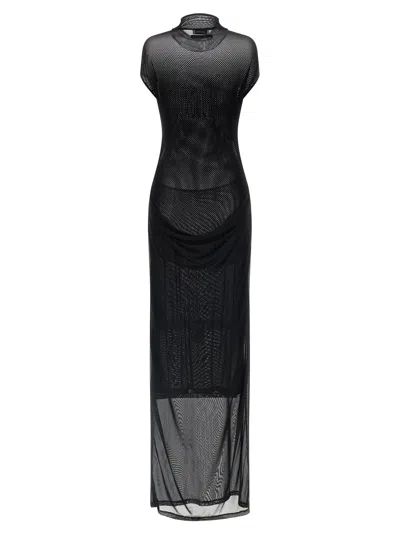 Jean Paul Gaultier Sheer Mesh Maxi Dress With Cap Sleeves In Black