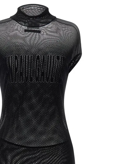 Jean Paul Gaultier Sheer Mesh Maxi Dress With Cap Sleeves In Black