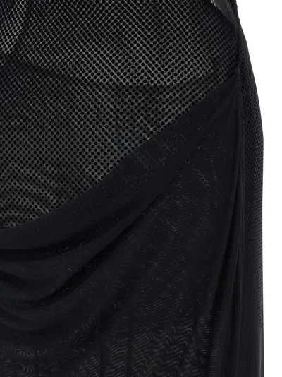 Jean Paul Gaultier Sheer Mesh Maxi Dress With Cap Sleeves In Black