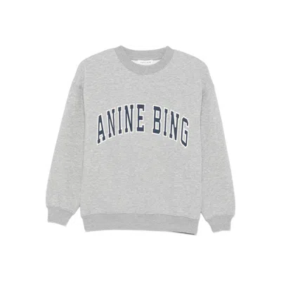 Anine Bing Grey Crew Neck Sweatshirt With Bold Lettering
