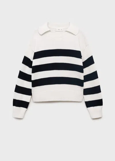 Mango Knitted Polo-neck Sweater In White