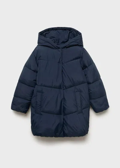 Mango Hood Quilted Coat In Blue