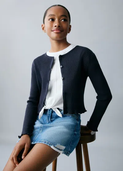 Mango Ribbed Knit Cardigan In Blue