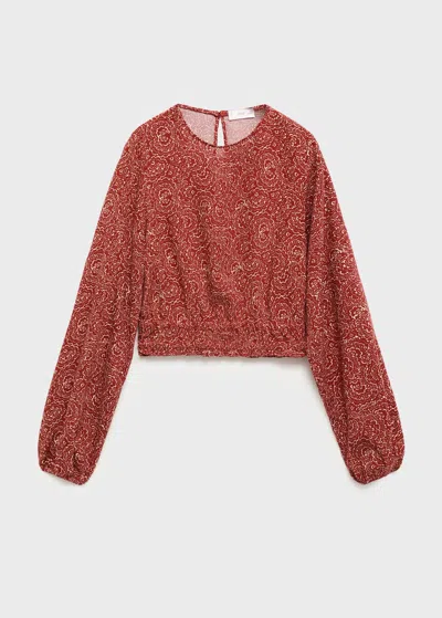 Mango Printed Puff Sleeve Blouse In Red