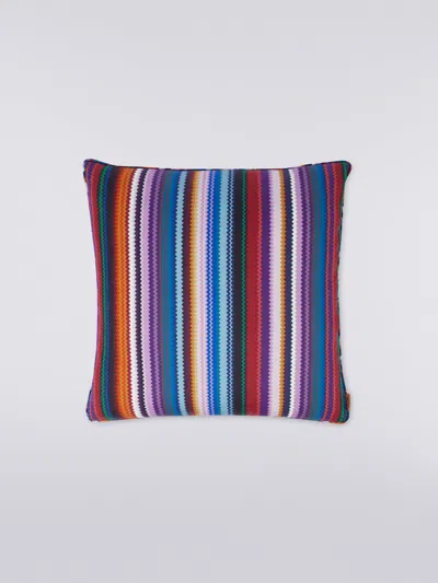 Missoni 40x40 Cm Shangai Wool Satin Cushion With Zig Zag Print In Blue