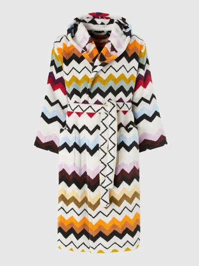 Missoni Murrina Hooded Bathrobe In Cotton Terry With Zig Zag Pattern In Multi