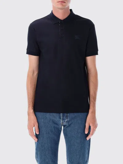Burberry Logo Embroidered Straight Hem Cotton Polo Shirt In Blue