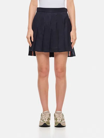 Thom Browne Women Mini Dropped Back Pleated Skirt In School Uniform Plain Weave In Blue
