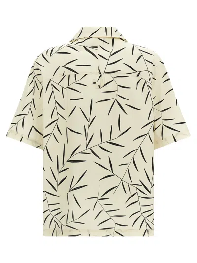 Jacquemus Cotton Poplin Shirt With Foliage Print And Embroidered Logo In Neutral