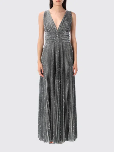 Dolce & Gabbana Long Pleated Dress With Micro-sequin Embellishment In Gray