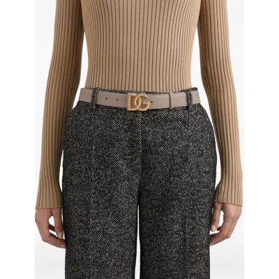 Dolce & Gabbana Taupe Plonge Leather Belt In Pink
