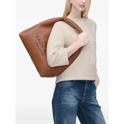 Marc Jacobs The Sack Embossed-logo Leather Shoulder Bag In Brown