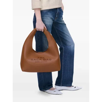 Marc Jacobs The Sack Embossed-logo Leather Shoulder Bag In Brown