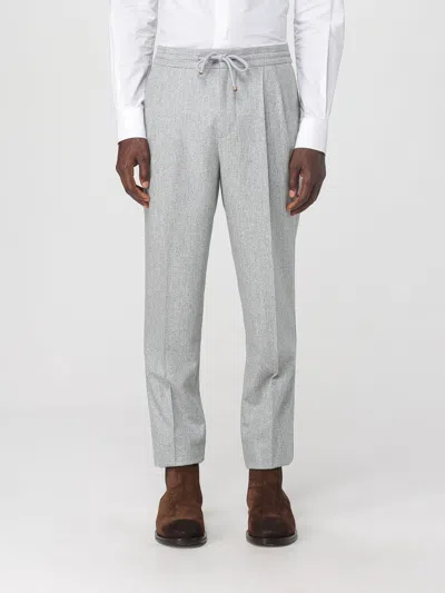Brunello Cucinelli Herringbone-pattern Tapered Trousers In Gray