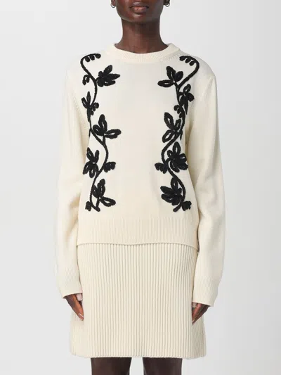 Jil Sander Floral Embroidered Virgin Wool Blend Sweater In Neutral