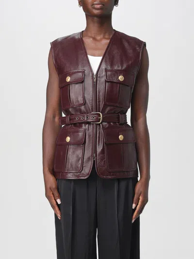 Chloé Leather Belted Waist Sleeveless Jacket In Brown