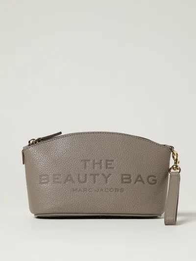 Marc Jacobs The Beauty Bag Grey Clutch Bag With Logo Print On The Front In Leather Woman