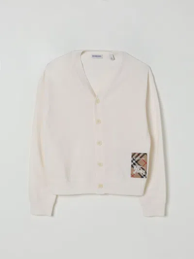 Burberry Check-label Wool Cardigan In White