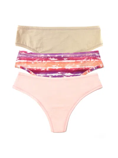 Hanky Panky Playstretch Natural Thong 3 Pack In Multi
