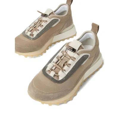 Brunello Cucinelli Chunky Sole Suede Finish Sneakers In Neutral