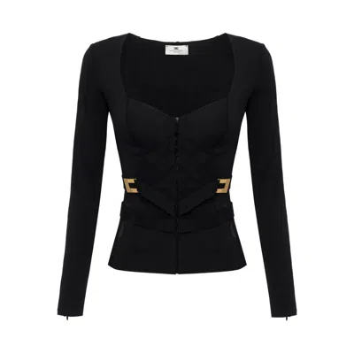 Elisabetta Franchi Corset-detail Long-sleeve T-shirt In Black