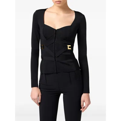 Elisabetta Franchi Corset-detail Long-sleeve T-shirt In Black