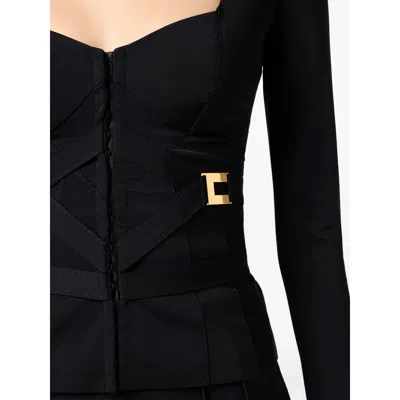 Elisabetta Franchi Corset-detail Long-sleeve T-shirt In Black
