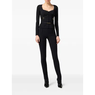 Elisabetta Franchi Corset-detail Long-sleeve T-shirt In Black