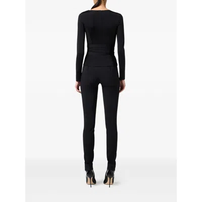 Elisabetta Franchi Corset-detail Long-sleeve T-shirt In Black