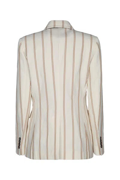 Brunello Cucinelli Multicolor Jacket With All-over Striped Motif And Monile Detail In Neutral