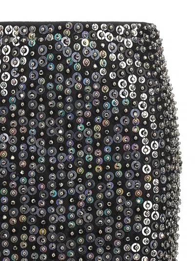 Pinko Fringed Black Sequined Midi Skirt With Removable Underskirt In Black