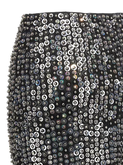 Pinko Fringed Black Sequined Midi Skirt With Removable Underskirt In Black