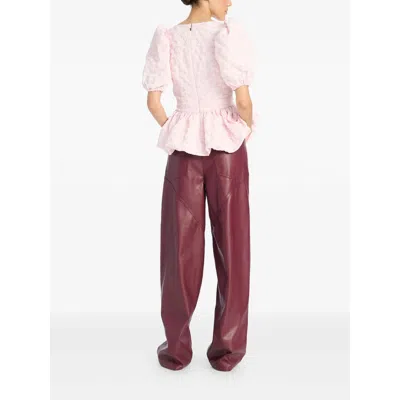 Rotate Birger Christensen Jacquard Puff Sleeve Top In Pink