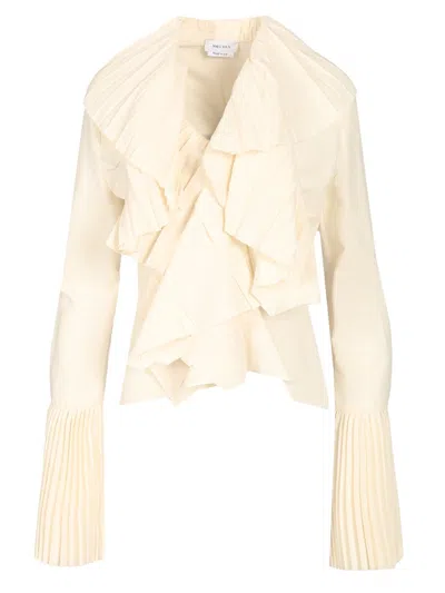 Alexander Mcqueen Pleated Blouse With Ruffles Shirts White