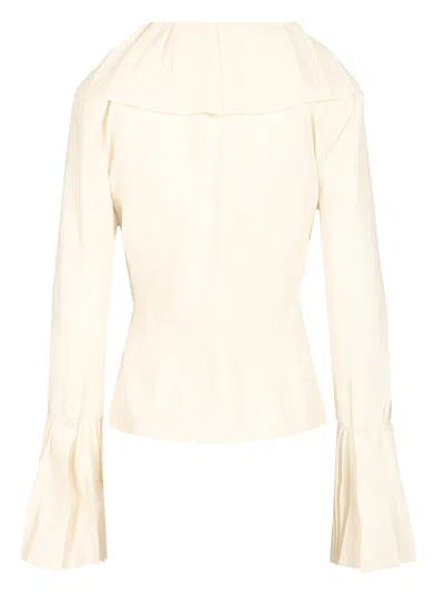 Alexander Mcqueen Pleated Blouse With Ruffles Shirts White