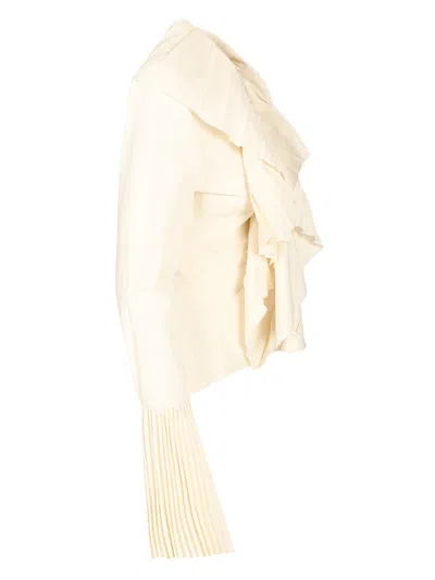 Alexander Mcqueen Pleated Blouse With Ruffles Shirts White