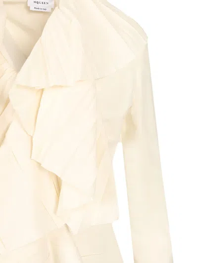 Alexander Mcqueen Pleated Blouse With Ruffles Shirts White