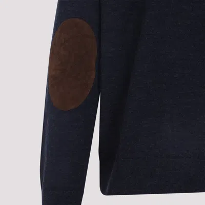 Maison Margiela Knitwear With Buttoned Collar And Elbow Patches In Blue