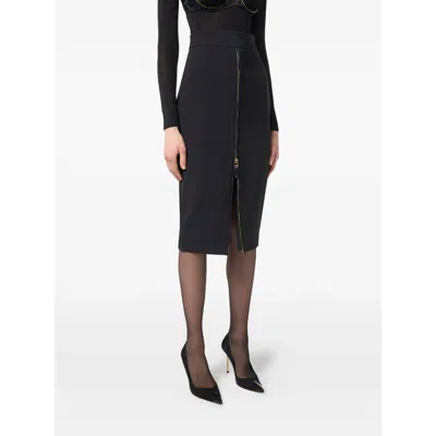 Elisabetta Franchi Lightweight Crepe Skirt With Black Zip In Black