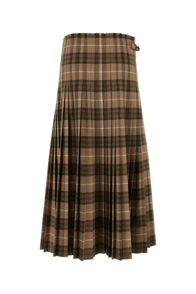 Burberry Ered Wool Blend Maxi Kilt Skirt