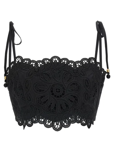 Zimmermann Rhiannon Embroidered Bodice Top In Black In Black