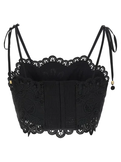 Zimmermann Rhiannon Embroidered Bodice Top In Black In Black