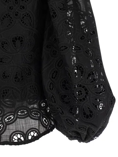 Zimmermann Rhiannon Embroidered Cotton Blouse In Black